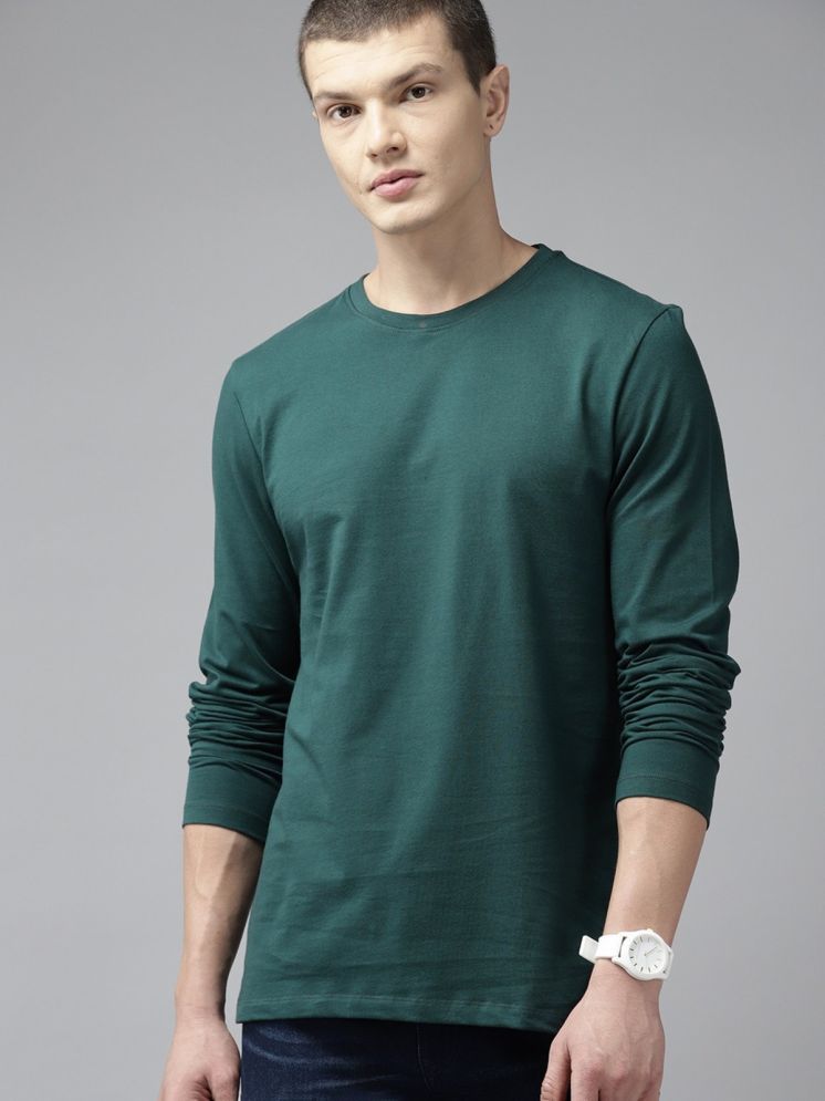     			plusperfaction Cotton Blend Regular Fit Solid Full Sleeves Men's Round T-Shirt - Green ( Pack of 1 )