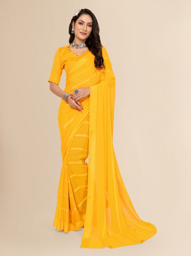     			ANAND SAREES Satin Striped Saree With Blouse Piece - Yellow ( Pack of 1 )