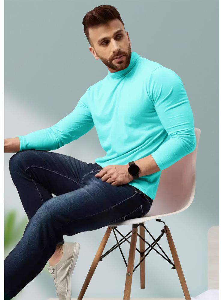     			AUSK Cotton Blend Regular Fit Solid Full Sleeves Men's High Neck T-Shirt - Aqua Blue ( Pack of 1 )