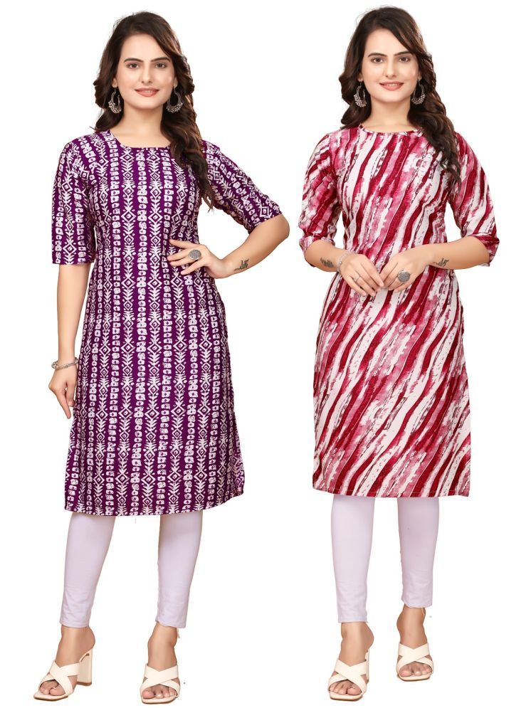     			DESIGNER DREAM Crepe Printed Straight Women's Kurti - Maroon,Red ( Pack of 2 )