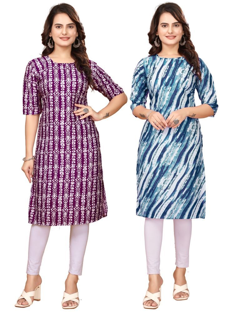     			DESIGNER DREAM Crepe Printed Straight Women's Kurti - Maroon,Blue ( Pack of 2 )