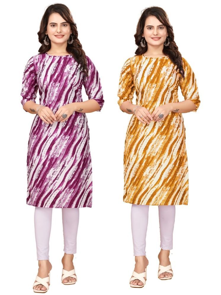     			DESIGNER DREAM Crepe Printed Straight Women's Kurti - Purple,Yellow ( Pack of 2 )