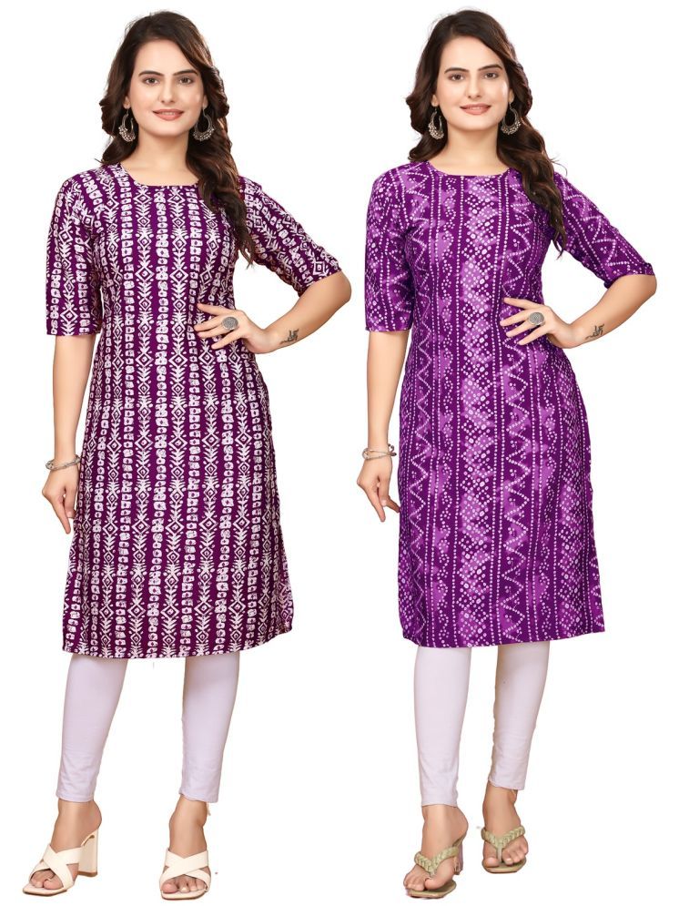     			DESIGNER DREAM Crepe Printed Straight Women's Kurti - Maroon,Purple ( Pack of 2 )