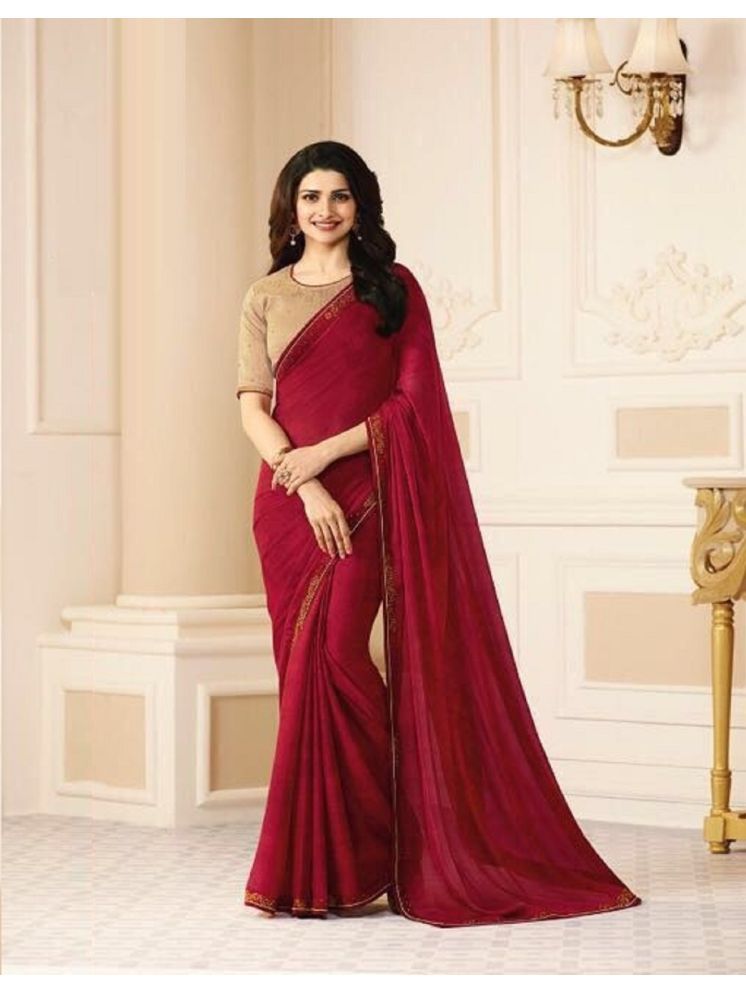     			Gazal Fashions Georgette Printed Saree With Blouse Piece - Maroon ( Pack of 1 )