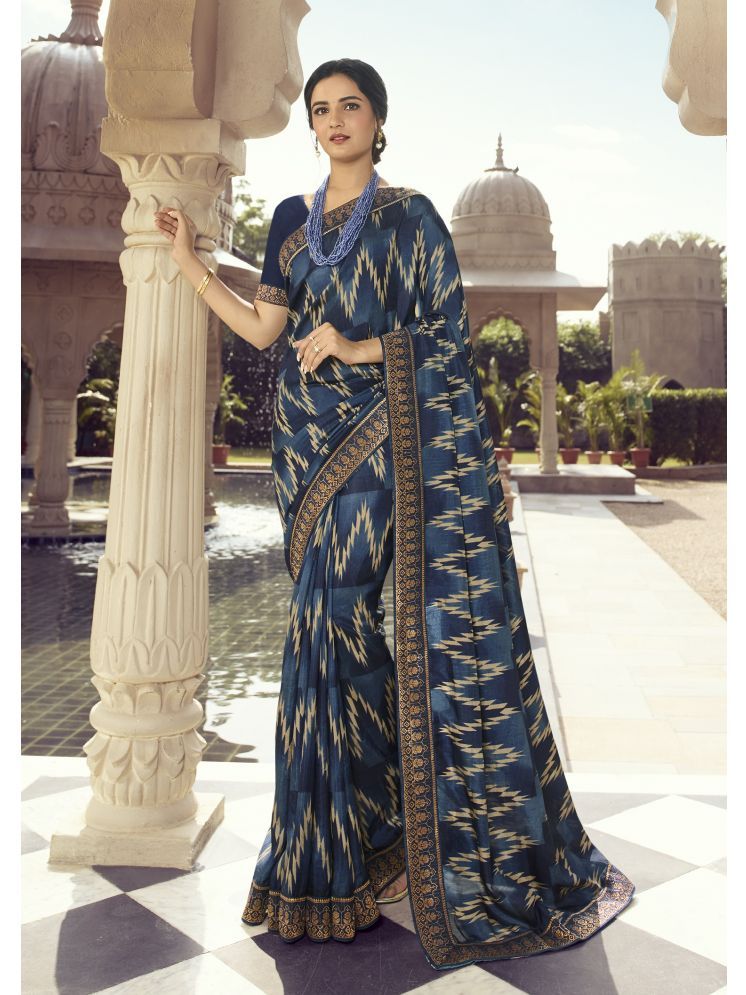     			Gazal Fashions Georgette Printed Saree With Blouse Piece - Navy Blue ( Pack of 1 )