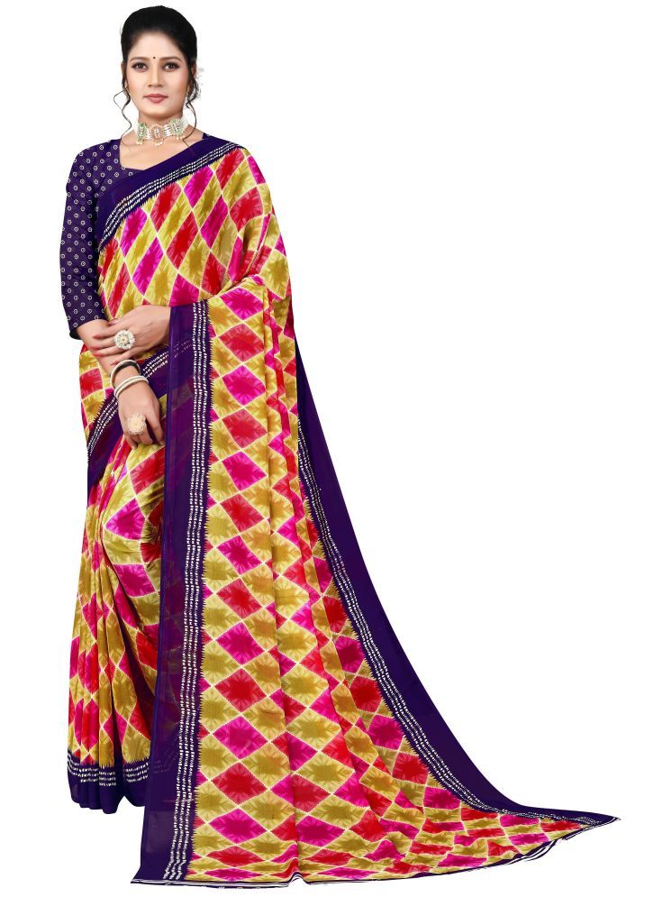     			INDIAN SILKS Georgette Printed Saree With Blouse Piece - Pink ( Pack of 1 )