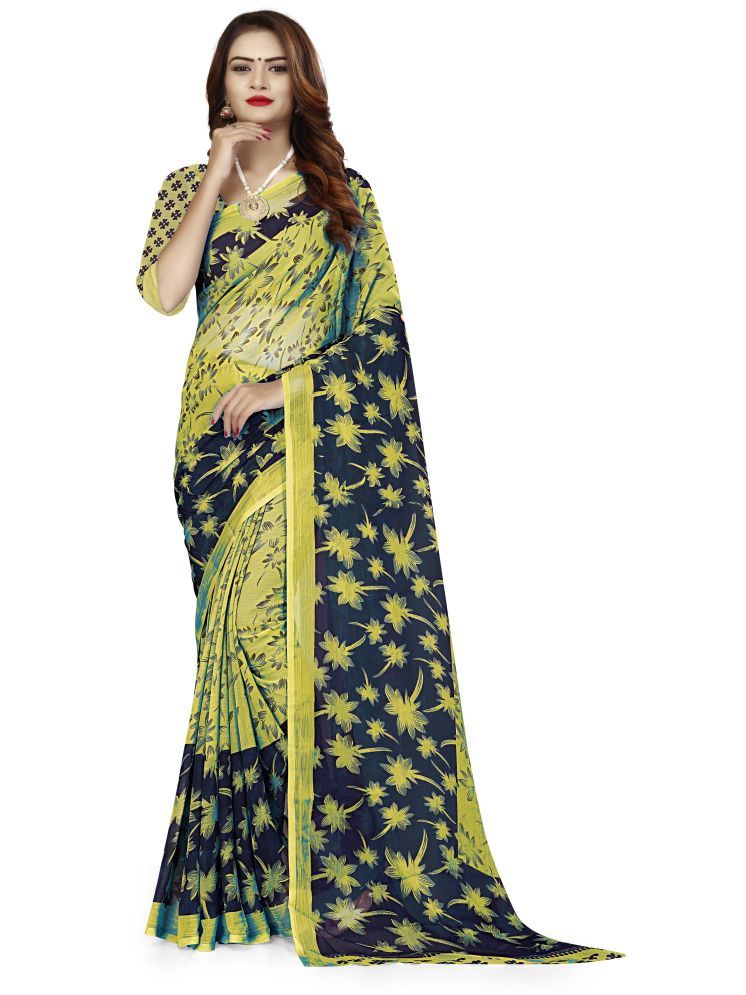     			INDIAN SILKS Georgette Printed Saree With Blouse Piece - Light Green ( Pack of 1 )