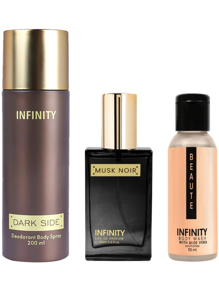     			Infinity Dark Side 200ml Deodorant, Musk Noir 25ml EDP Perfume, Beaute 50ml Body Wash Pack of 3