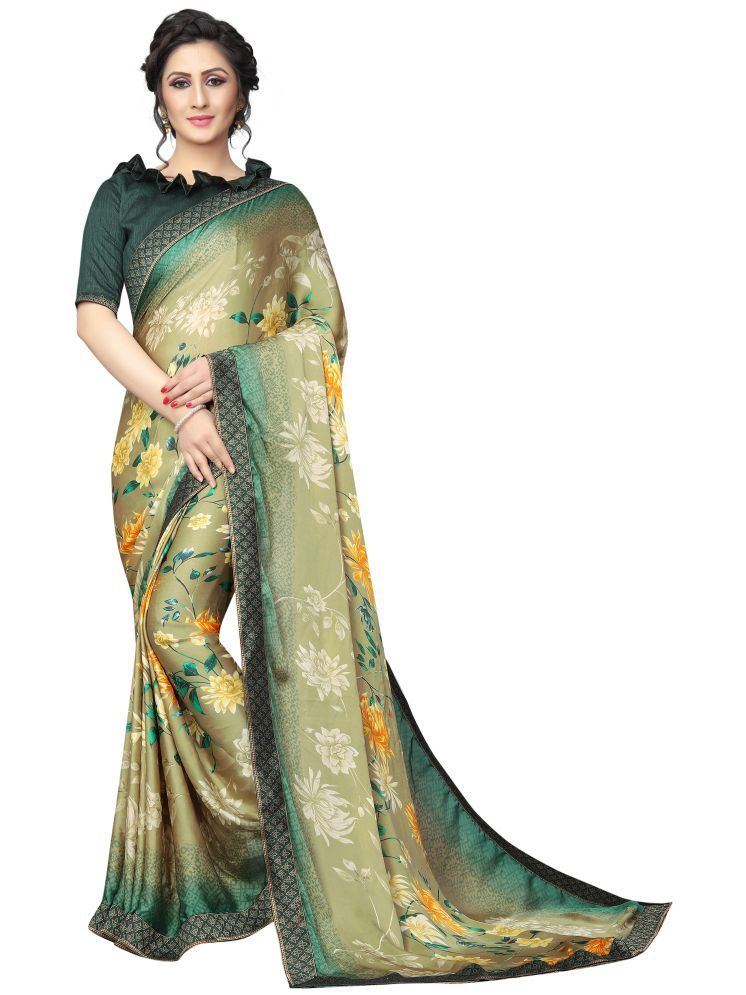     			KSNDV Trendz Georgette Printed Saree With Blouse Piece - Green ( Pack of 1 )