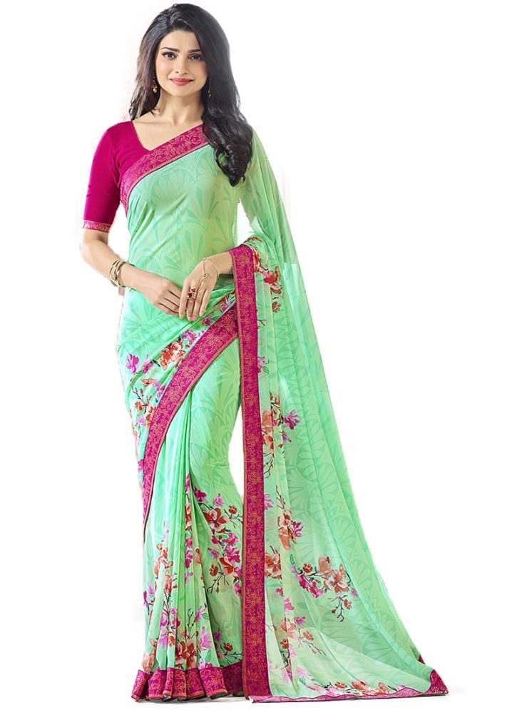     			KSNDV Trendz Georgette Printed Saree With Blouse Piece - Sea Green ( Pack of 1 )