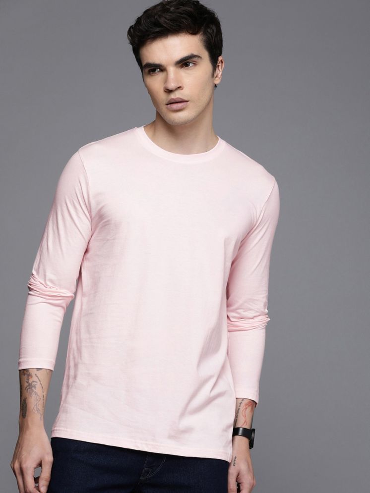     			PLUS PARADISE Cotton Blend Regular Fit Solid Full Sleeves Men's Round T-Shirt - Melange Pink ( Pack of 1 )