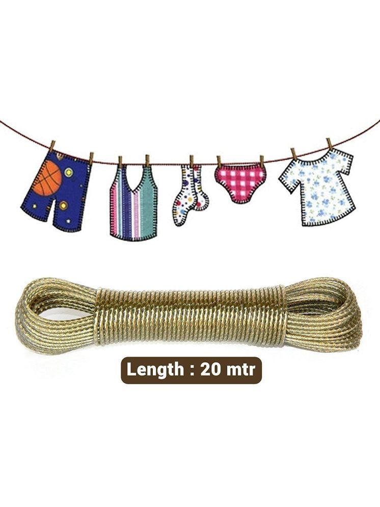     			(Pack of 1) PVC Coated Steel Wire Rope for Drying Clothes/Clothesline, Length 20 Meter with 2 Plastic Hooks