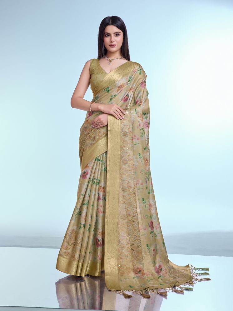     			Rekha Maniyar Silk Blend Printed Saree With Blouse Piece - Beige ( Pack of 1 )