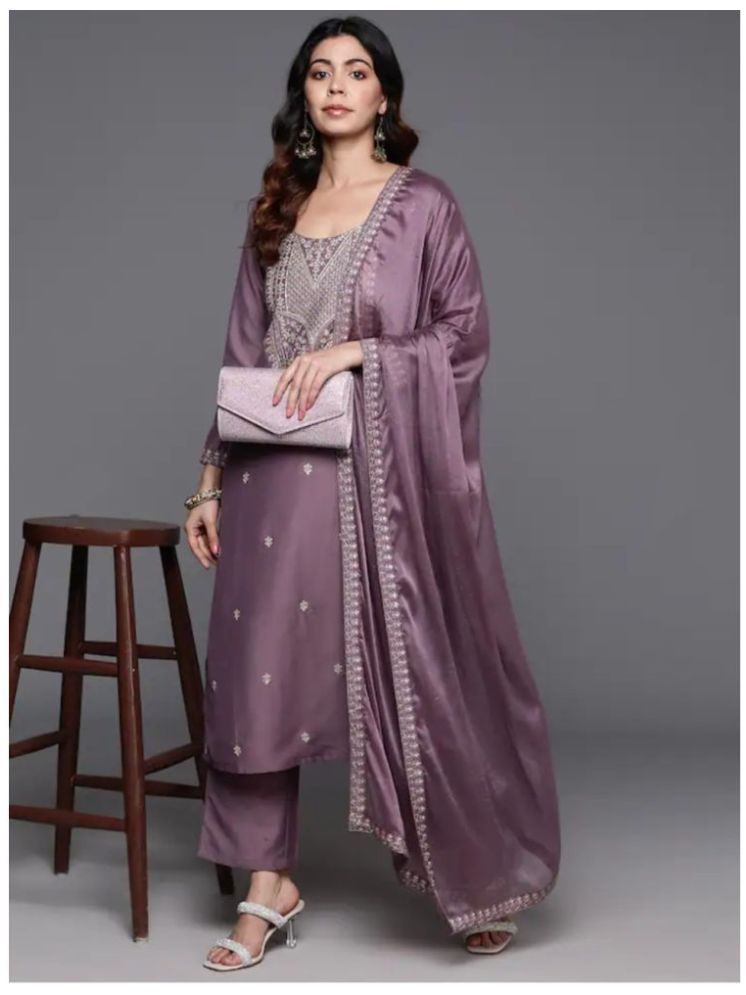     			SAREEKART FAB Chiffon Embroidered Kurti With Pants Women's Stitched Salwar Suit - Lavender ( Pack of 1 )