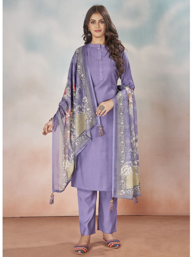     			Style Samsara Silk Solid Kurti With Pants Women's Stitched Salwar Suit - Lavender ( Pack of 1 )