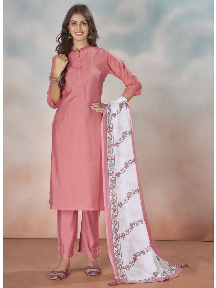     			Style Samsara Silk Solid Kurti With Pants Women's Stitched Salwar Suit - Pink ( Pack of 1 )