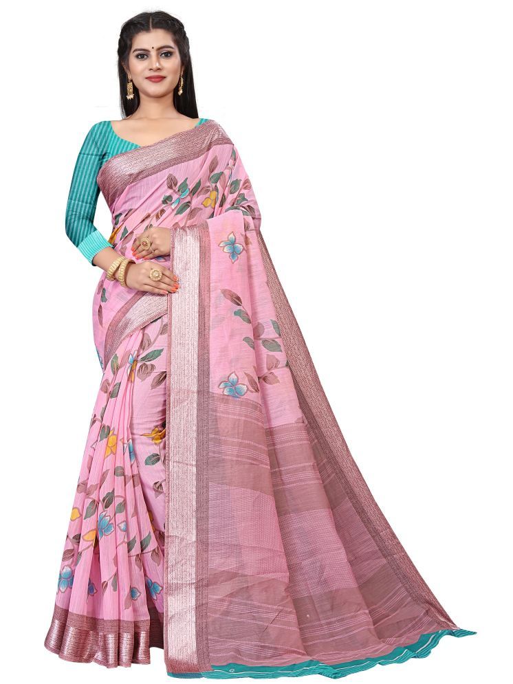     			THE PRIVATE LABLE Linen Self Design Saree With Blouse Piece - Fluorescent Pink ( Pack of 1 )