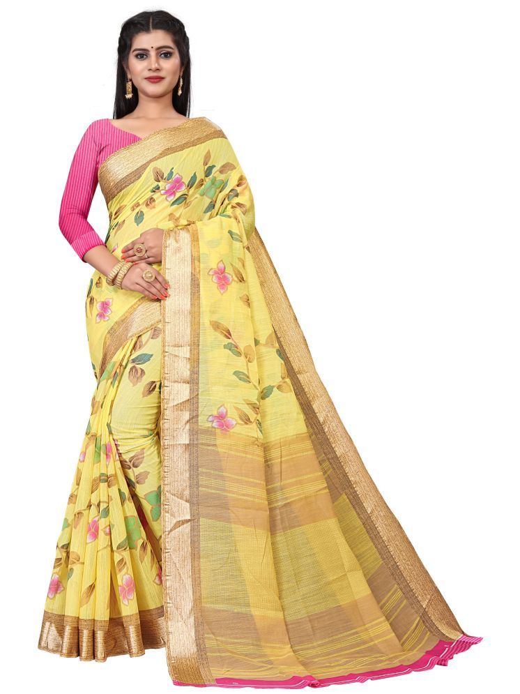     			THE PRIVATE LABLE Linen Self Design Saree With Blouse Piece - Yellow ( Pack of 1 )