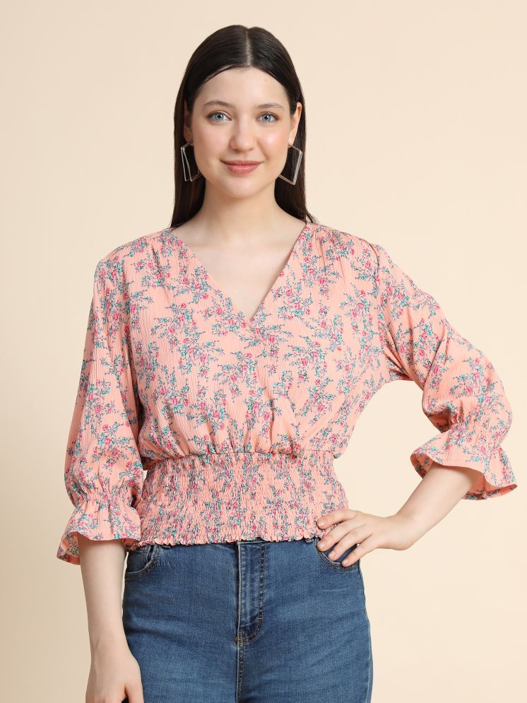     			TOOCHKI Peach Cotton Blend Women's Peplum Top ( Pack of 1 )