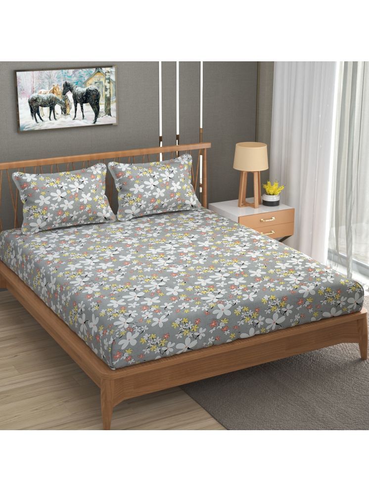     			UrbanArts Microfiber Floral 1 Double with 2 Pillow Covers - Grey