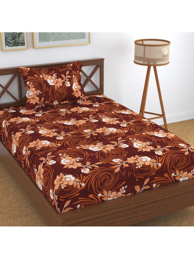     			UrbanArts Microfiber Floral 1 Single with 1 Pillow Cover - Brown