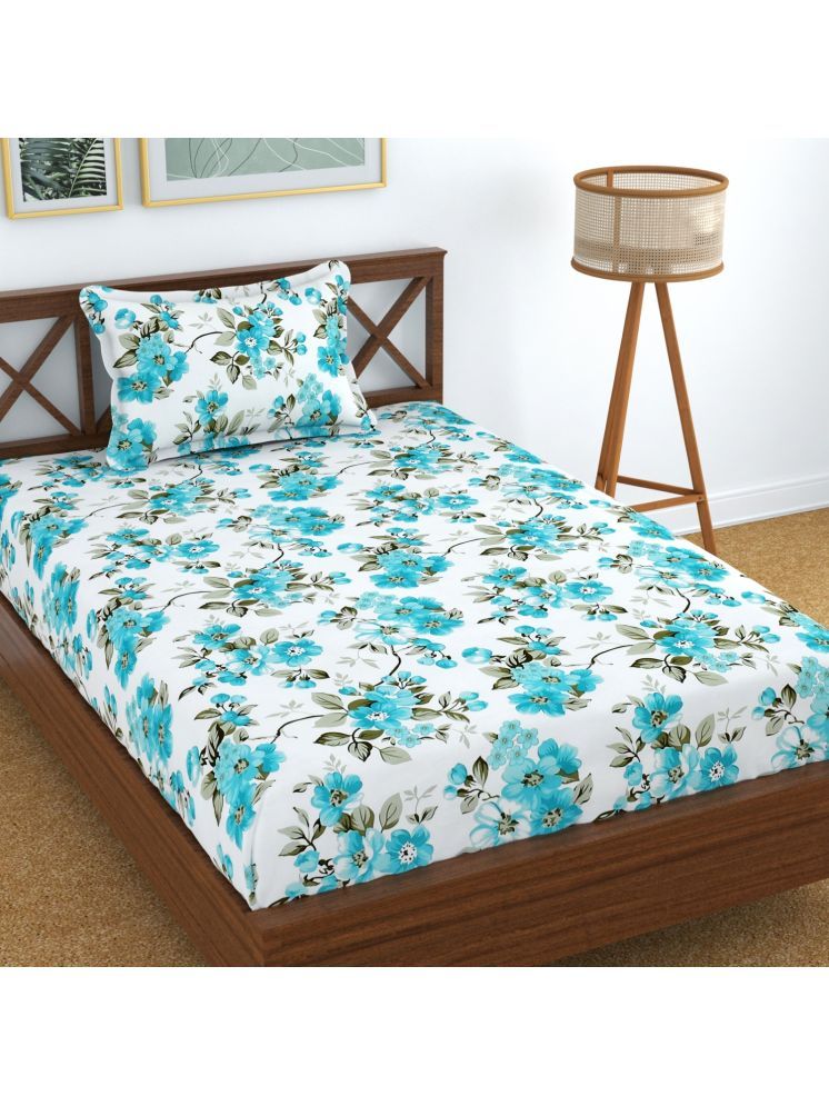     			UrbanArts Microfiber Floral 1 Single with 1 Pillow Cover - Blue