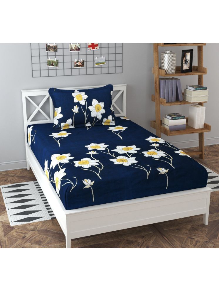     			UrbanArts Microfiber Floral 1 Single with 1 Pillow Cover - Navy Blue