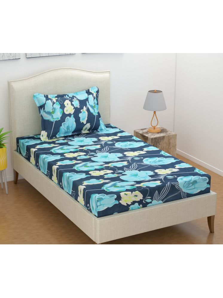     			UrbanArts Microfiber Floral 1 Single with 1 Pillow Cover - Turquoise