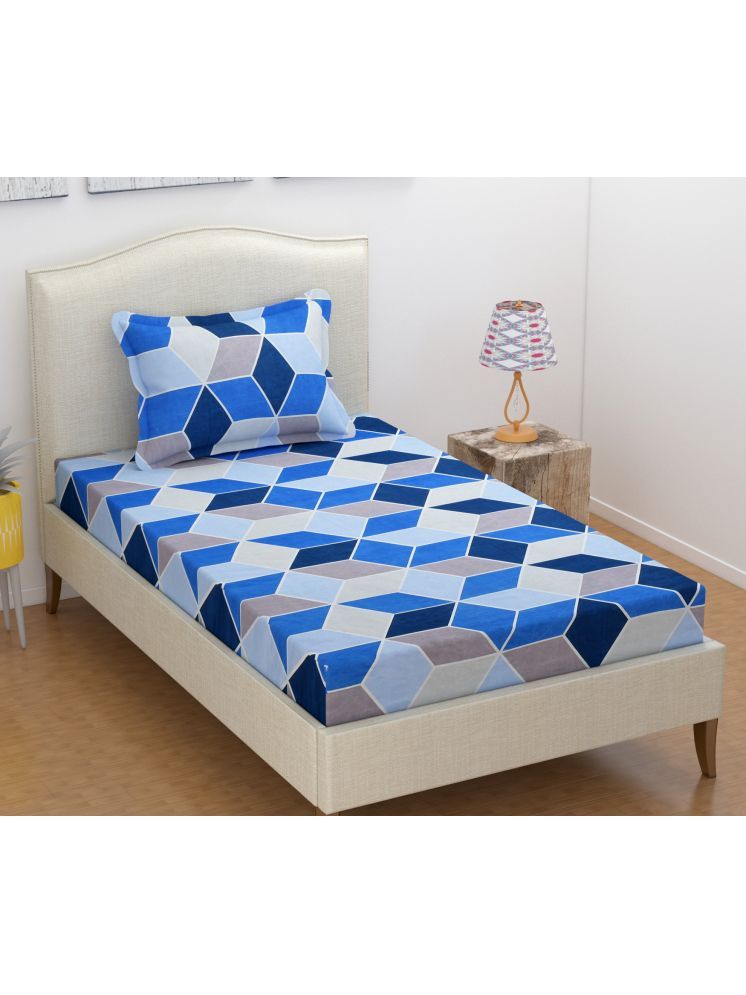     			UrbanArts Microfiber Geometric 1 Single with 1 Pillow Cover - Blue