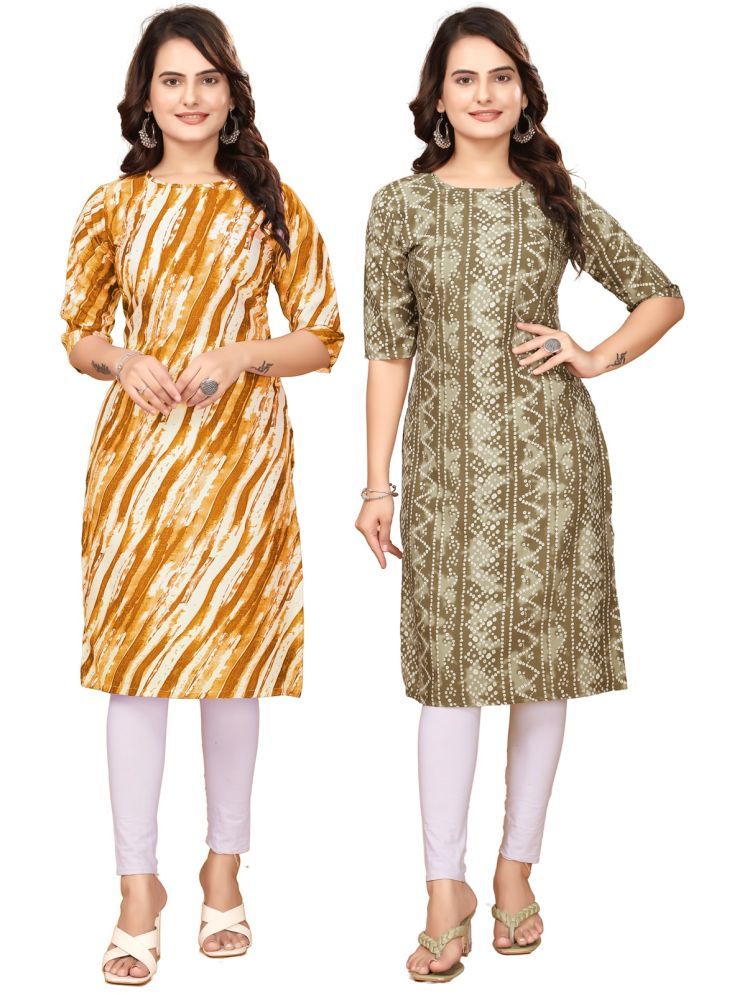     			VACHHARAJ GROUP Crepe Printed Straight Women's Kurti - Yellow,Multicolor ( Pack of 2 )