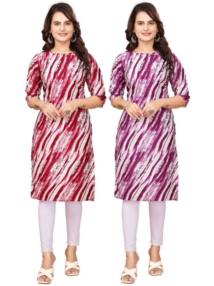     			VACHHARAJ GROUP Crepe Printed Straight Women's Kurti - Red,Purple ( Pack of 2 )