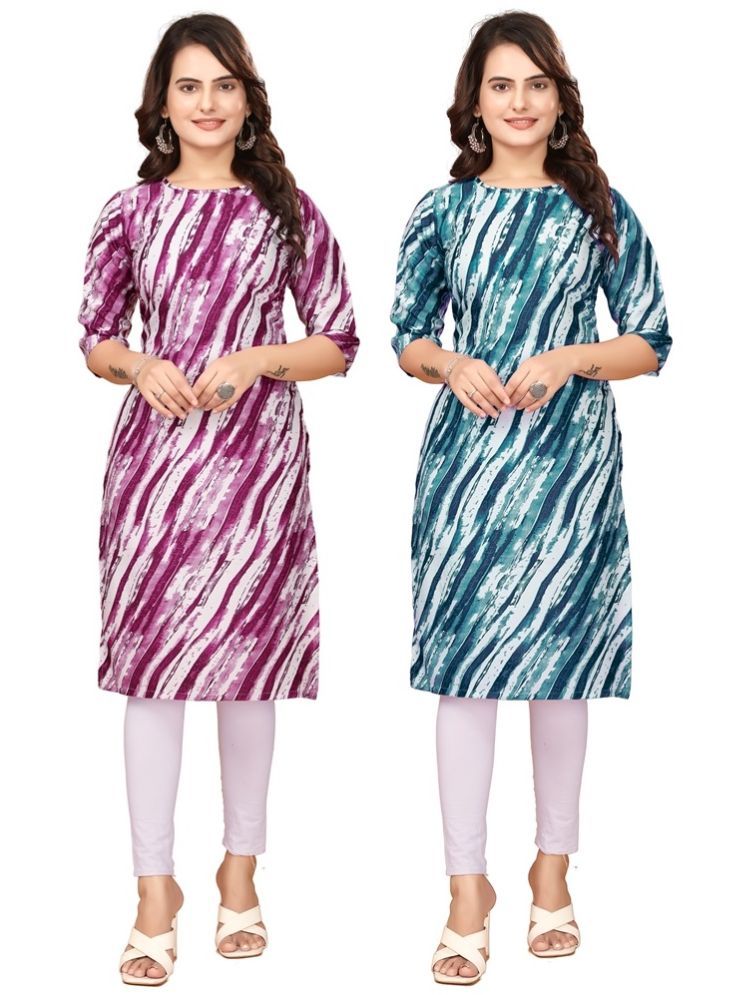     			VACHHARAJ GROUP Crepe Printed Straight Women's Kurti - Purple,Navy Blue ( Pack of 2 )