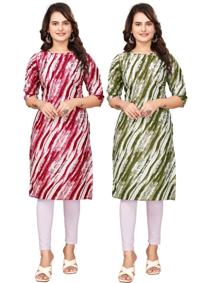     			VACHHARAJ GROUP Crepe Printed Straight Women's Kurti - Red,Green ( Pack of 2 )