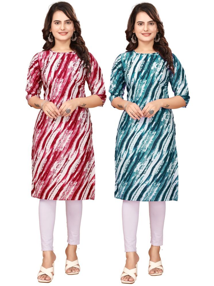     			VACHHARAJ GROUP Crepe Printed Straight Women's Kurti - Red,Navy Blue ( Pack of 2 )