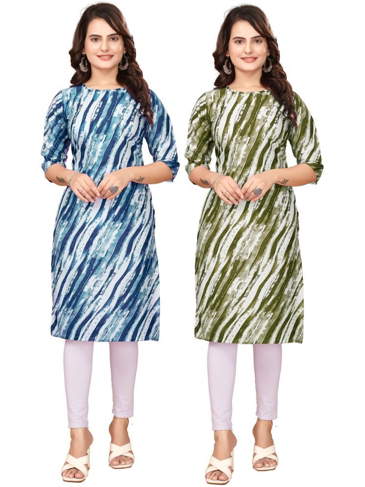     			VJ CORPORATE Crepe Printed Straight Women's Kurti - Blue,Green ( Pack of 2 )