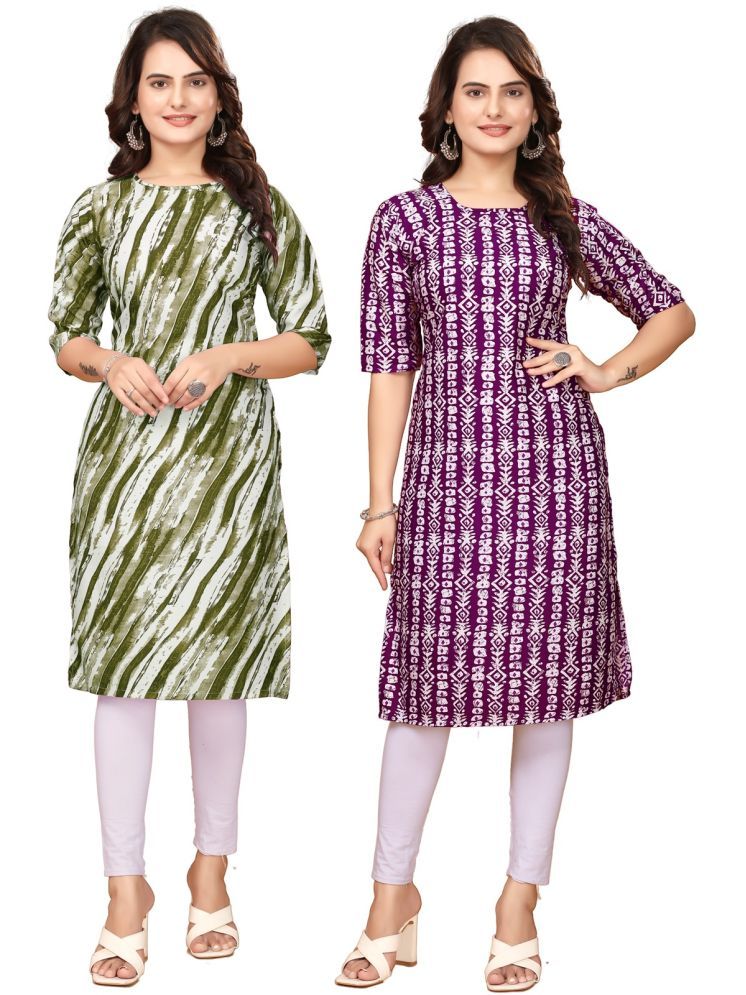     			VJ CORPORATE Crepe Printed Straight Women's Kurti - Green,Maroon ( Pack of 2 )