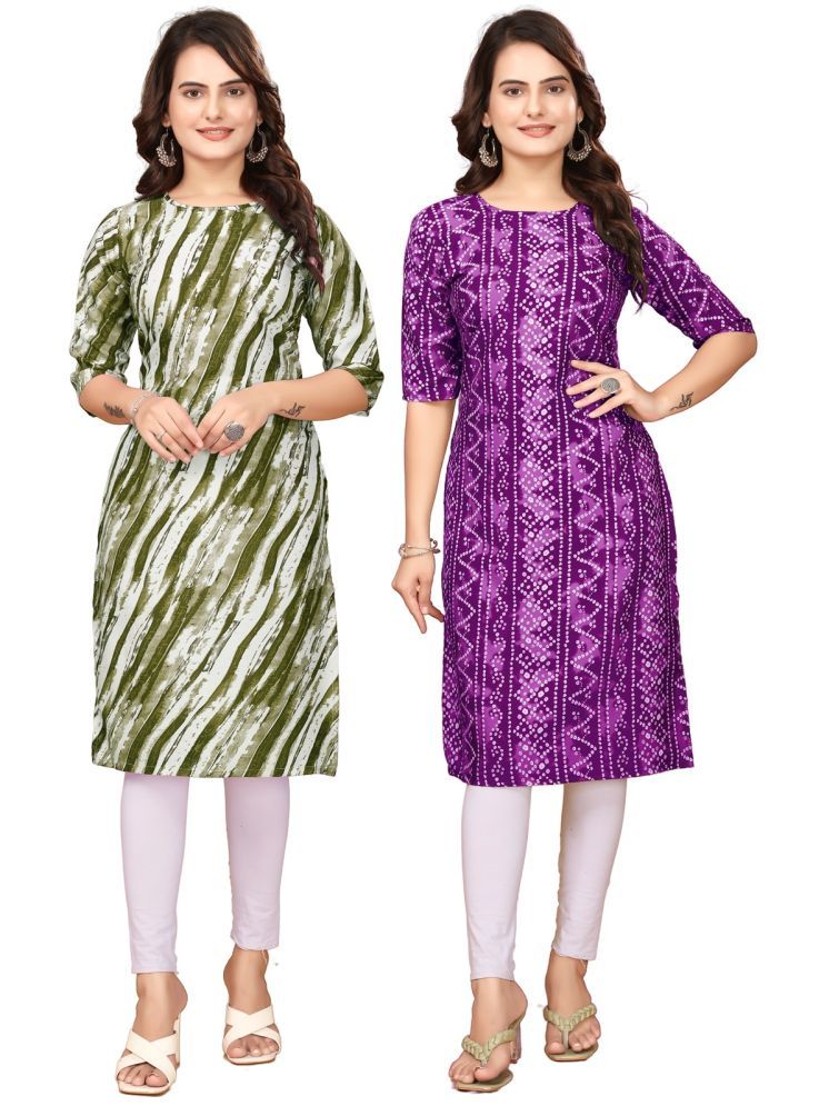     			VJ CORPORATE Crepe Printed Straight Women's Kurti - Green,Purple ( Pack of 2 )