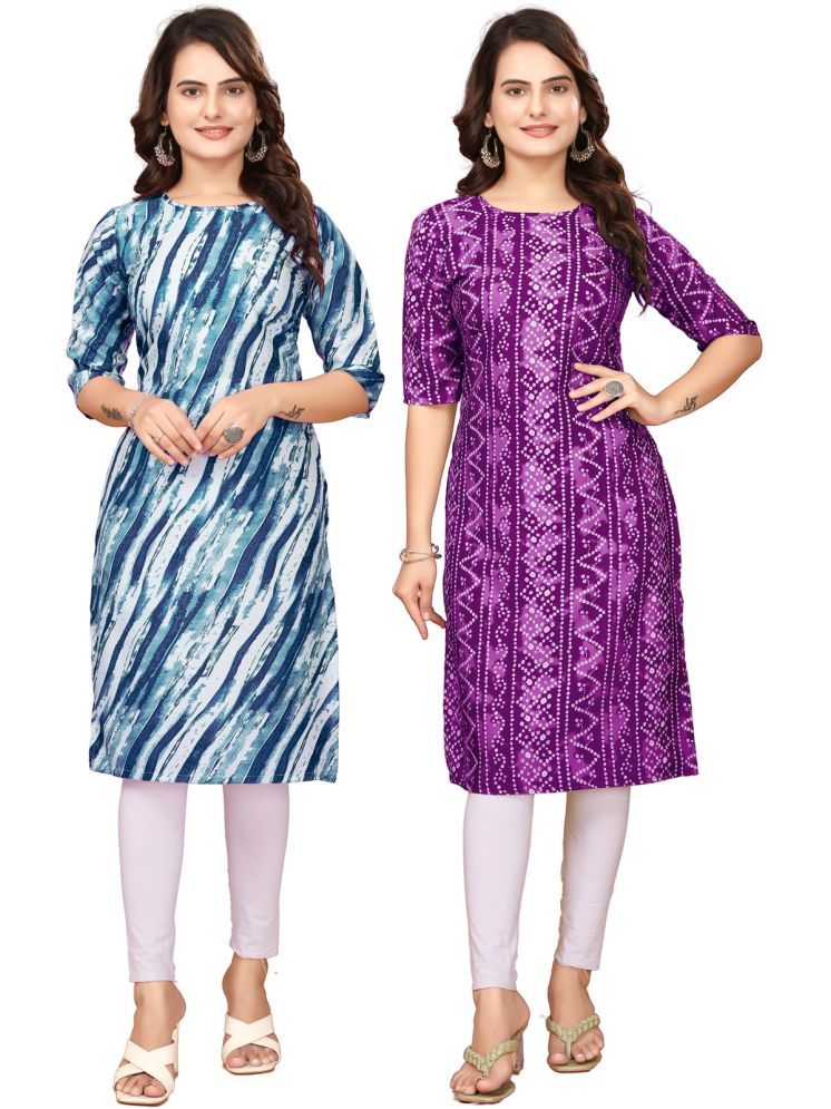     			VJ CORPORATE Crepe Printed Straight Women's Kurti - Blue,Purple ( Pack of 2 )