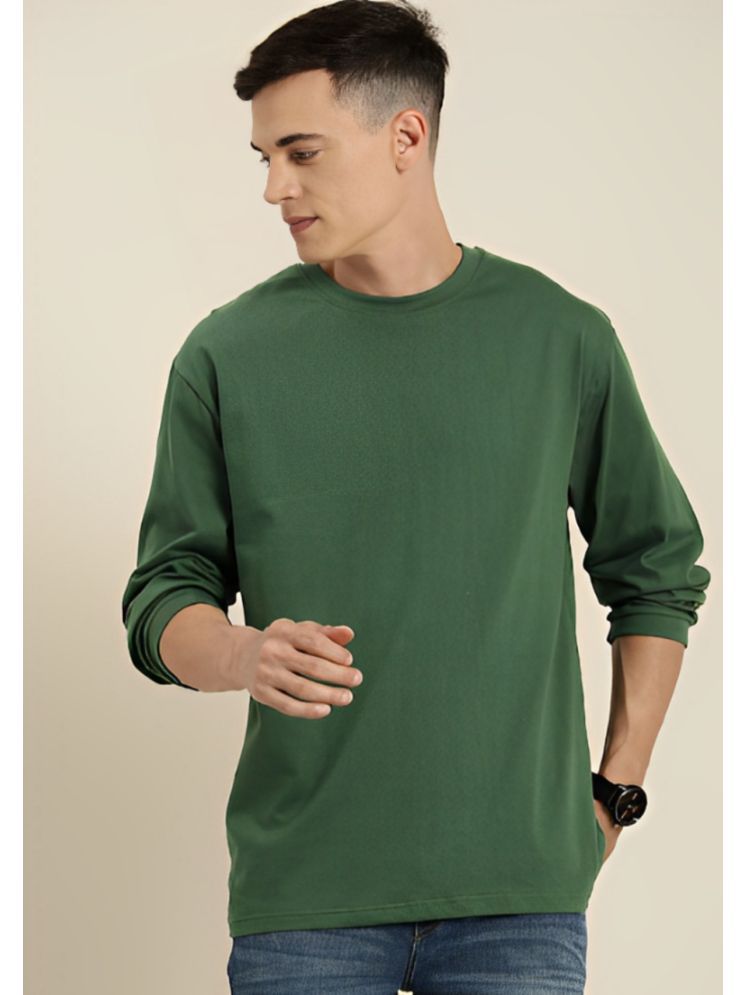     			plusperfaction Cotton Blend Regular Fit Solid Full Sleeves Men's Round T-Shirt - Green ( Pack of 1 )