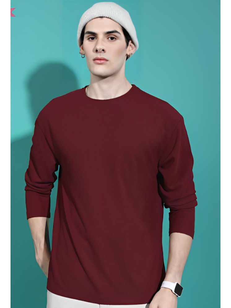     			plusperfaction Cotton Blend Regular Fit Solid Full Sleeves Men's Round T-Shirt - Maroon ( Pack of 1 )