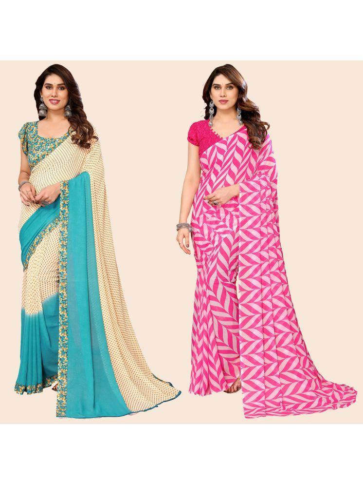     			ANAND SAREES Georgette Printed Saree With Blouse Piece - Multicolour ( Pack of 2 )