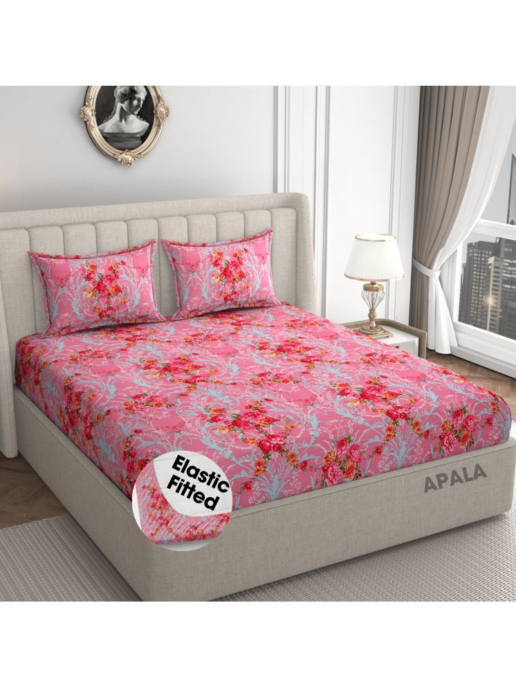     			Apala Microfibre Floral Fitted Fitted bedsheet with 2 Pillow Covers ( King Size ) - Pink