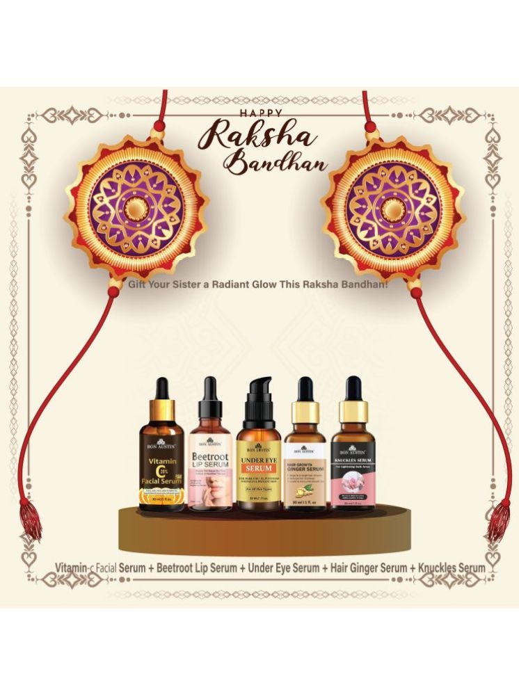     			Bon Austin Vitamin C20% Facial Serum, Beetroot Lip Serum, Under Eye Serum, Ginger Hair Growth Serum & Knuckle Skin Serum (Each, 30ml) Set of 5 Items