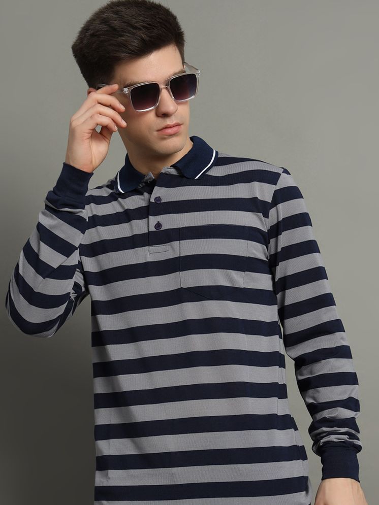     			GET GOLF Pack of 1 Cotton Blend Regular Fit Striped Full Sleeves Men's Polo T Shirt ( Navy Blue )