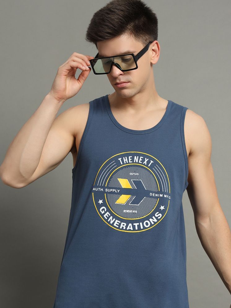     			GET GOLF Cotton Blend Regular Fit Printed Sleeveless Men's Round T-Shirt - Navy Blue ( Pack of 1 )