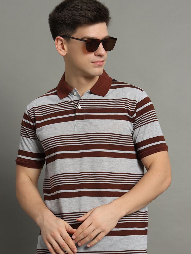     			GET GOLF Cotton Blend Regular Fit Striped Half Sleeves Men's Polo T Shirt - Brown ( Pack of 1 )