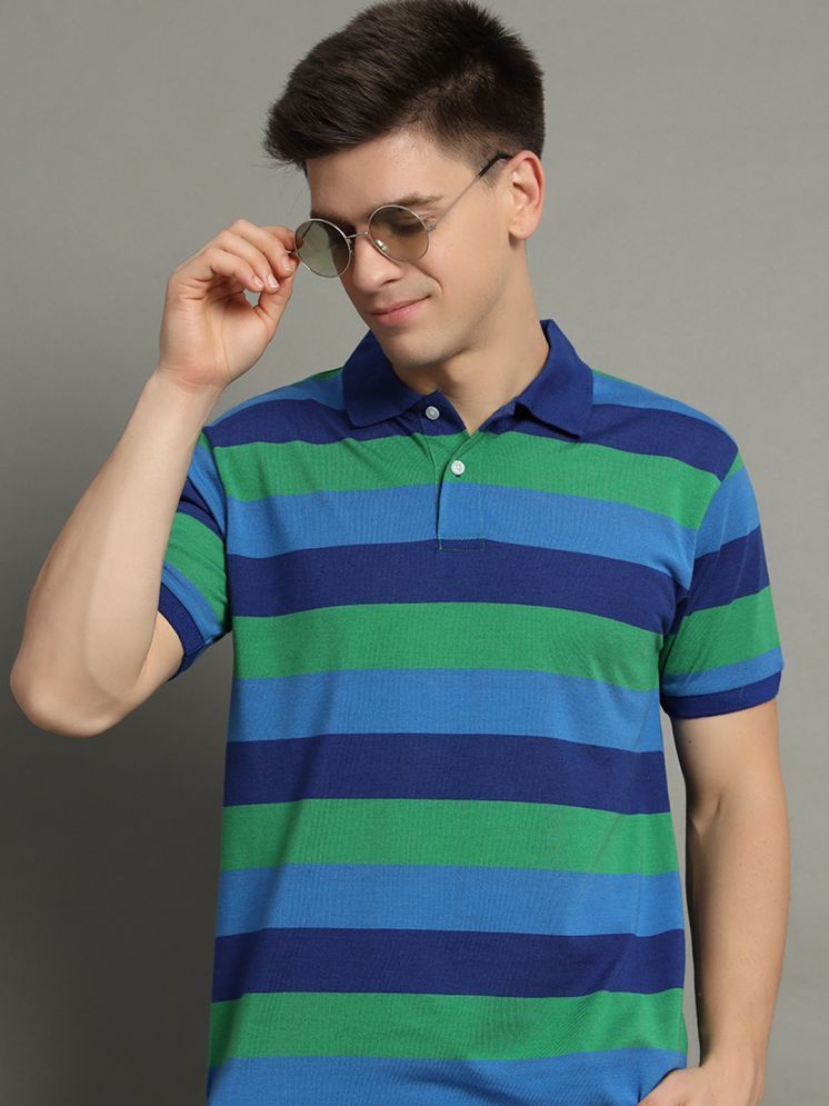     			GET GOLF Cotton Blend Regular Fit Striped Half Sleeves Men's Polo T Shirt - Blue ( Pack of 1 )