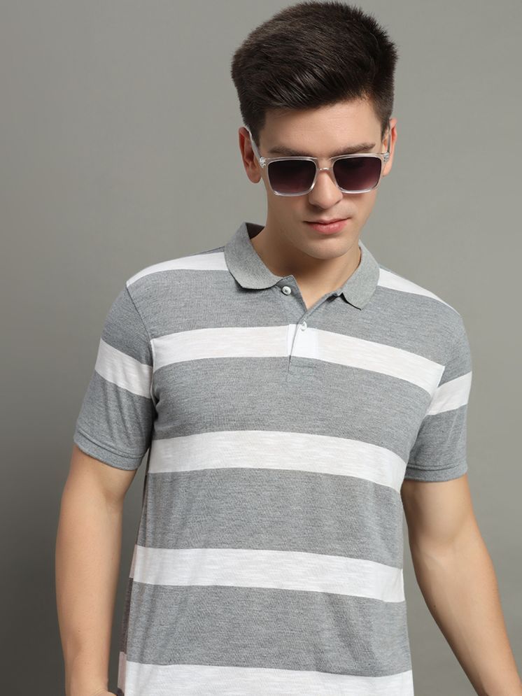     			GET GOLF Cotton Blend Regular Fit Striped Half Sleeves Men's Polo T Shirt - Grey ( Pack of 1 )