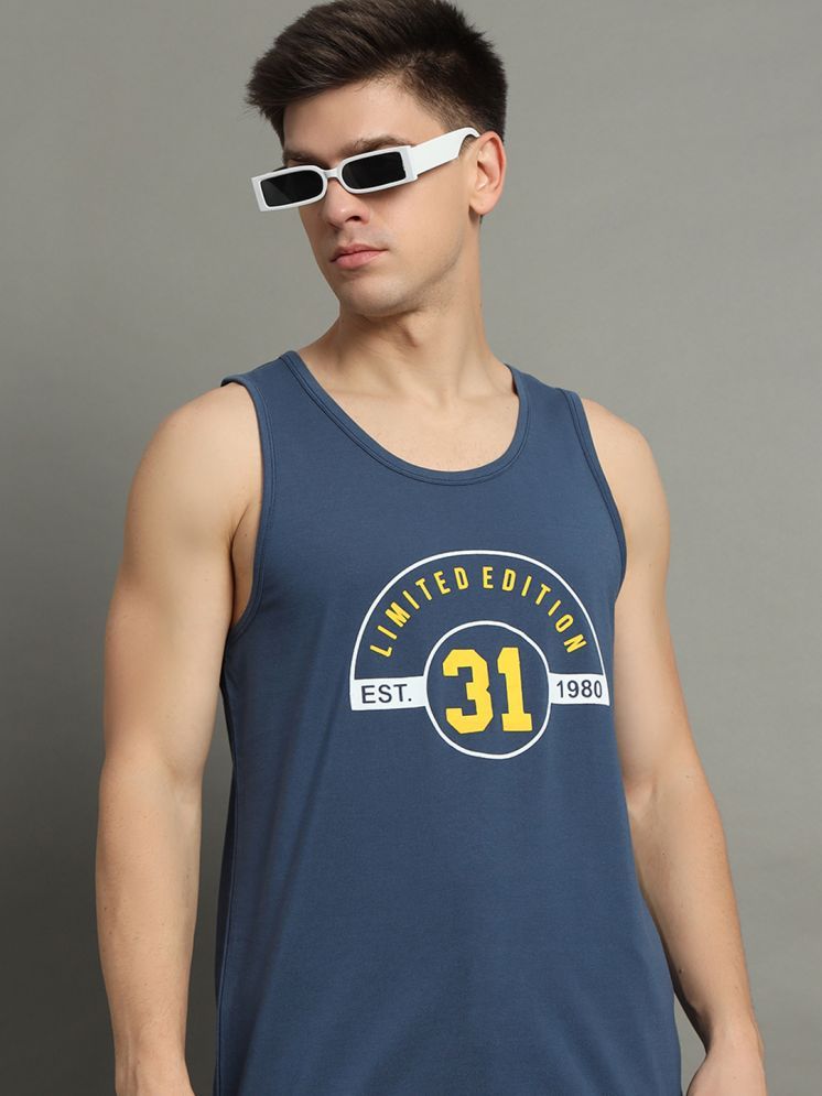     			GET GOLF Cotton Blend Regular Fit Printed Sleeveless Men's Round T-Shirt - Navy Blue ( Pack of 1 )