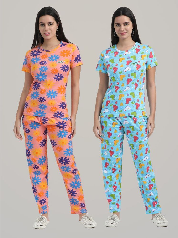     			JILZ Multicolor Cotton Women's Nightwear Nightsuit Sets ( Pack of 2 )